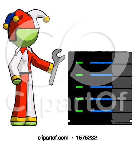 Green Jester Joker Man Server Administrator Doing Repairs by Leo Blanchette