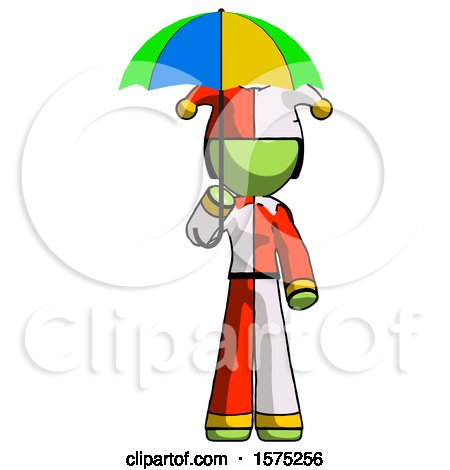 Green Jester Joker Man Holding Umbrella Rainbow Colored by Leo Blanchette