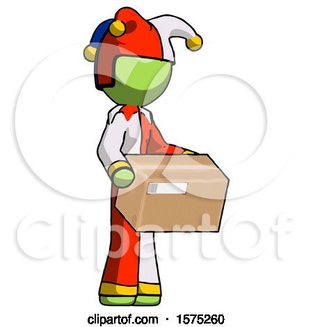 Green Jester Joker Man Holding Package to Send or Recieve in Mail by Leo Blanchette