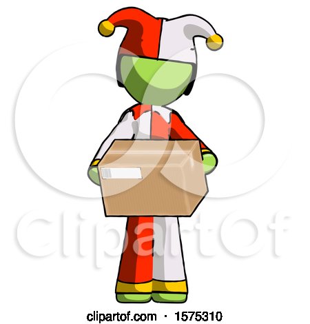 Green Jester Joker Man Holding Box Sent or Arriving in Mail by Leo Blanchette