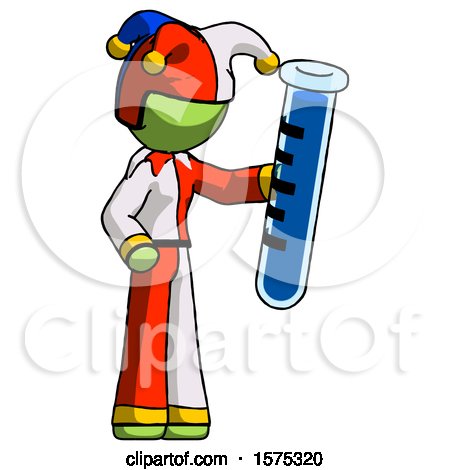 Green Jester Joker Man Holding Large Test Tube by Leo Blanchette