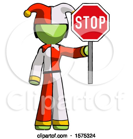 Green Jester Joker Man Holding Stop Sign by Leo Blanchette