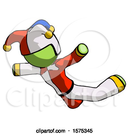 Green Jester Joker Man Skydiving or Falling to Death by Leo Blanchette