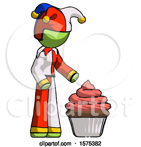 Green Jester Joker Man with Giant Cupcake Dessert by Leo Blanchette