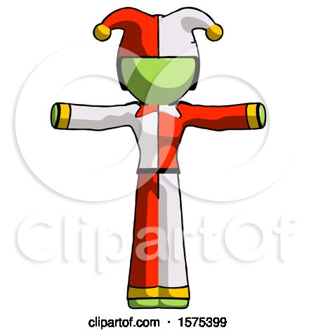 Green Jester Joker Man T-Pose Arms up Standing by Leo Blanchette