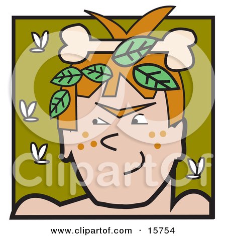 Man With A Bone And Leaves In His Hair, Surrounded By Flies Clipart Illustration by Andy Nortnik