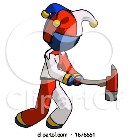 Blue Jester Joker Man with Ax Hitting, Striking, or Chopping by Leo Blanchette