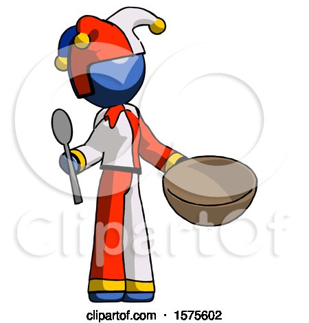 Blue Jester Joker Man with Empty Bowl and Spoon Ready to Make Something by Leo Blanchette