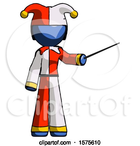 Blue Jester Joker Man Teacher or Conductor with Stick or Baton Directing by Leo Blanchette