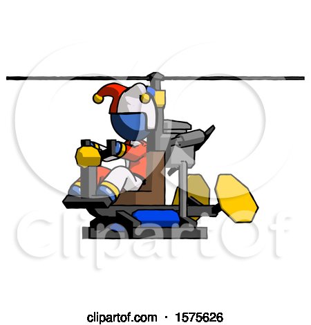 Blue Jester Joker Man Flying in Gyrocopter Front Side Angle View by Leo Blanchette