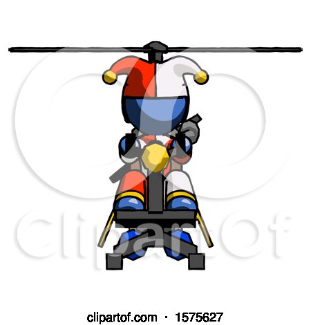 Blue Jester Joker Man Flying in Gyrocopter Front View by Leo Blanchette