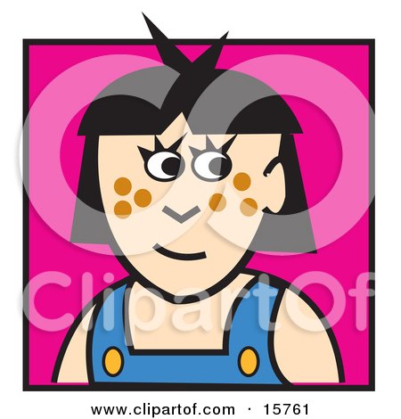 Cute Girl With Black Hair And Freckles Clipart Illustration by Andy Nortnik