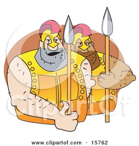 Couple Of Huge Male Gladiators With Spears Clipart Illustration by Andy Nortnik