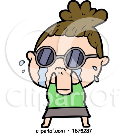 Cartoon Crying Woman Wearing Sunglasses by lineartestpilot