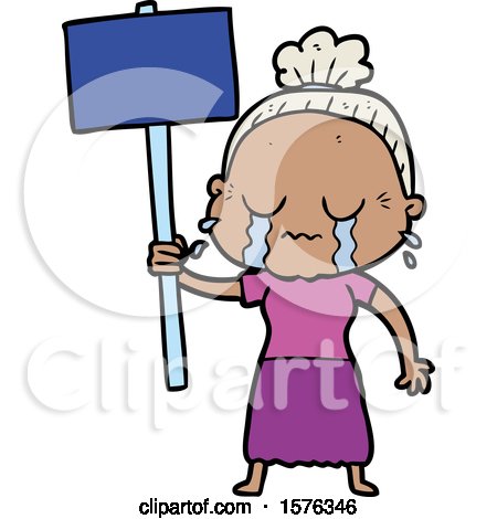 Cartoon Old Woman Crying While Protesting by lineartestpilot