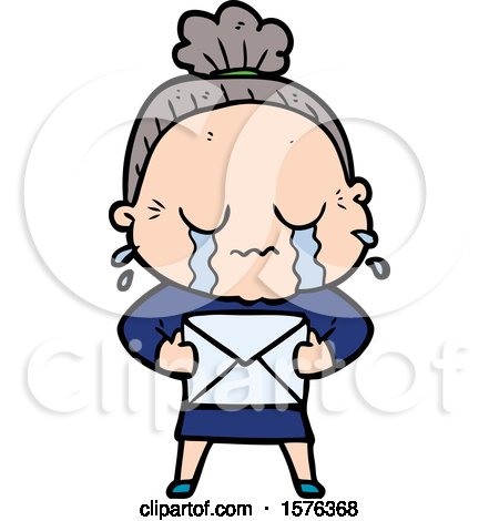 Cartoon Old Woman Crying with Letter by lineartestpilot