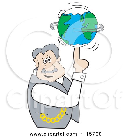 Man Looking Outwards While Spinning The Earth Like A Ball On His Finger Clipart Illustration by Andy Nortnik
