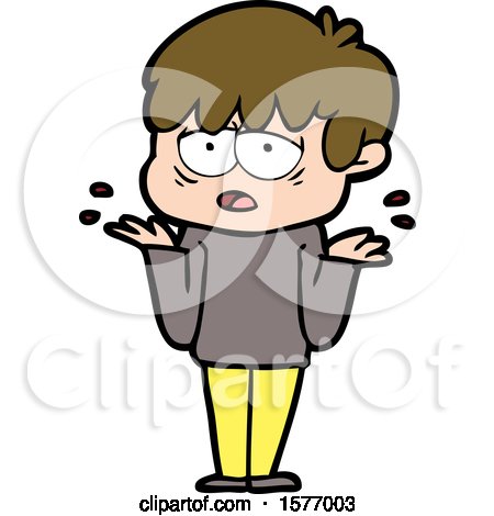 Cartoon Exhausted Boy Shrugging Shoulders by lineartestpilot