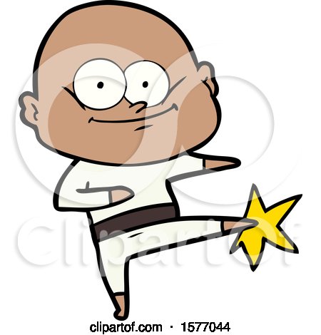 Cartoon Bald Man Karate Kicking by lineartestpilot