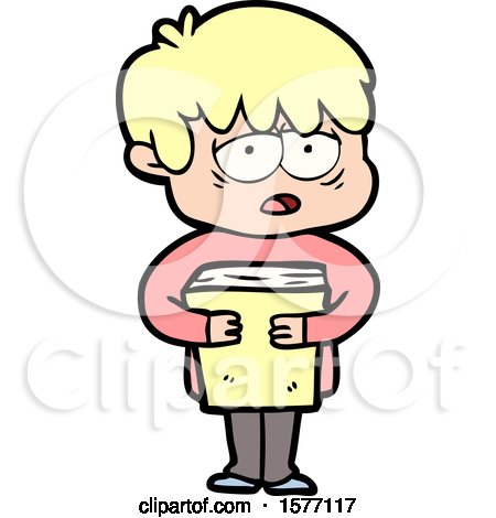 Cartoon Exhausted Boy Holding Book by lineartestpilot