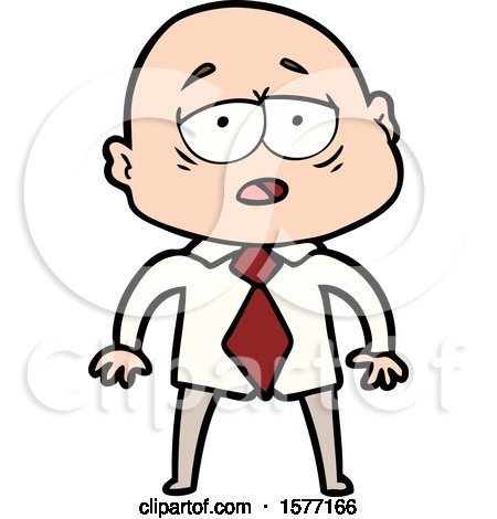 Cartoon Tired Bald Man in Shirt and Tie by lineartestpilot