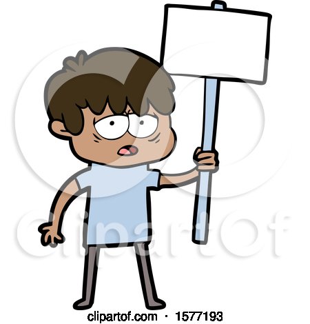 Cartoon Exhausted Boy with Placard by lineartestpilot