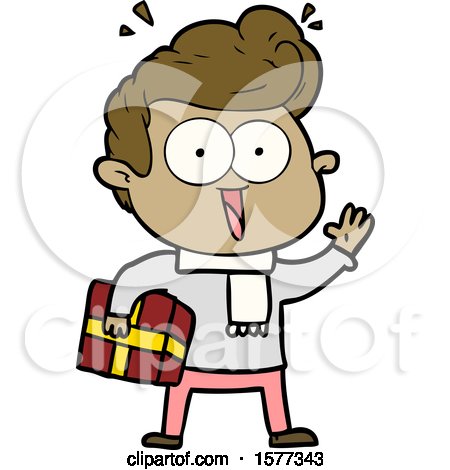 Cartoon Excited Man with Present by lineartestpilot