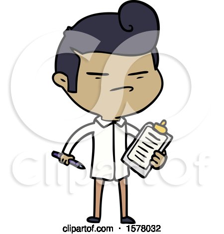Cartoon Cool Guy with Fashion Hair Cut and Clip Board by lineartestpilot