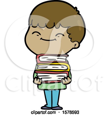 Cartoon Happy Boy with Books by lineartestpilot