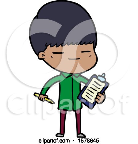 Cartoon Smug Boy with Clip Board by lineartestpilot