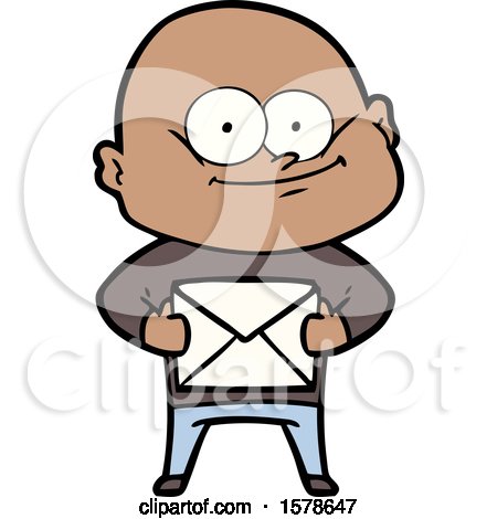 Cartoon Bald Man Staring with Letter by lineartestpilot