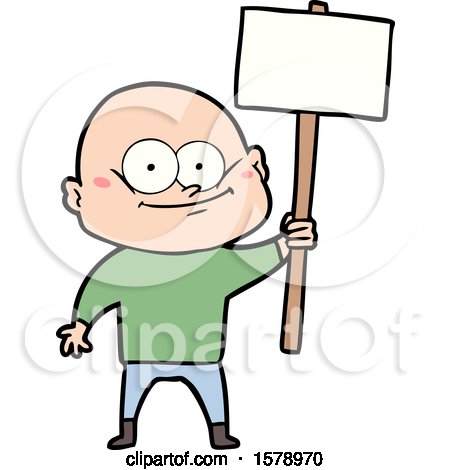 Cartoon Bald Man Staring with Sign by lineartestpilot