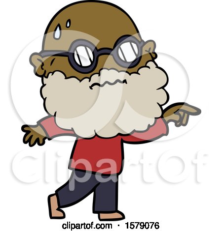 Cartoon Worried Man with Beard and Spectacles Pointing Finger by lineartestpilot