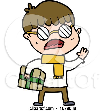Cartoon Boy Holding Gift and Wearing Spectacles by lineartestpilot