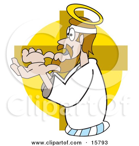 Jesus Holding His Hands Out At The Cross Clipart Illustration by Andy Nortnik