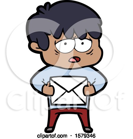 Cartoon Exhausted Boy with Letter by lineartestpilot