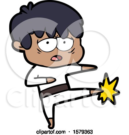 Cartoon Exhausted Boy Doing Karate by lineartestpilot