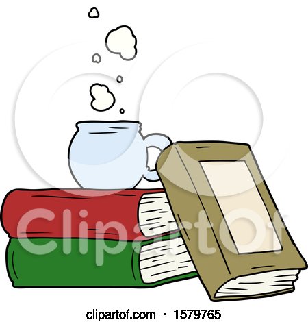 Cartoon Coffee Cup and Study Books by lineartestpilot