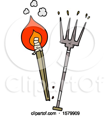 Cartoon Pitchfork and Burning Brand by lineartestpilot