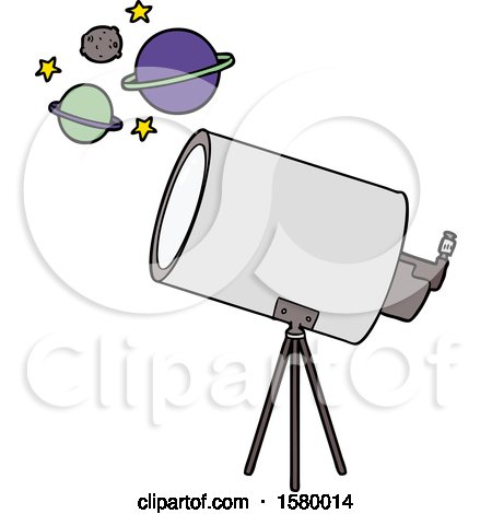 Cartoon Telescope Looking at Planets by lineartestpilot