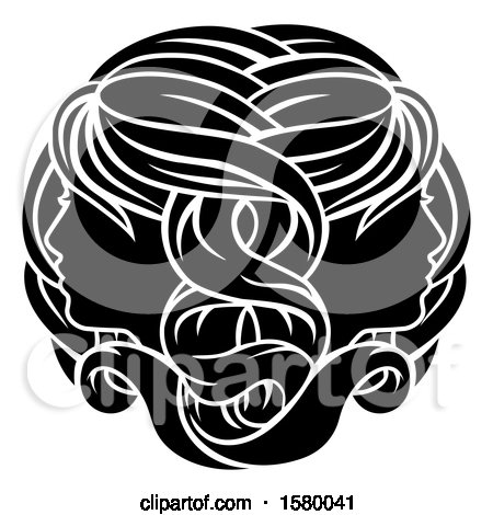 Clipart of a Zodiac Horoscope Astrology Gemini Twins Design in Black and White - Royalty Free Vector Illustration by AtStockIllustration