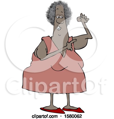 Clipart of a Cartoon Black Woman Pointing to Her Flabby Tricep - Royalty Free Vector Illustration by djart