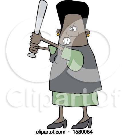 Clipart of a Cartoon Tough Black Woman Holding a Bat - Royalty Free Vector Illustration by djart