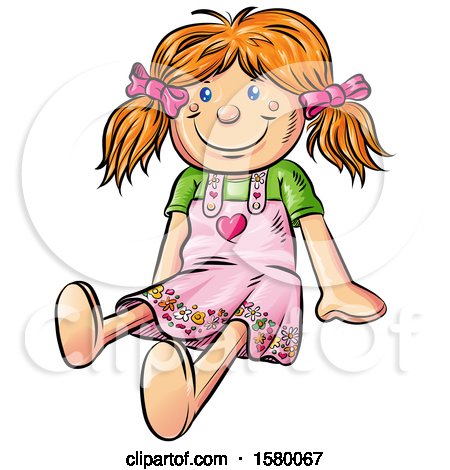 Clipart of a Cartoon Happy Red Haired Doll - Royalty Free Vector Illustration by Domenico Condello