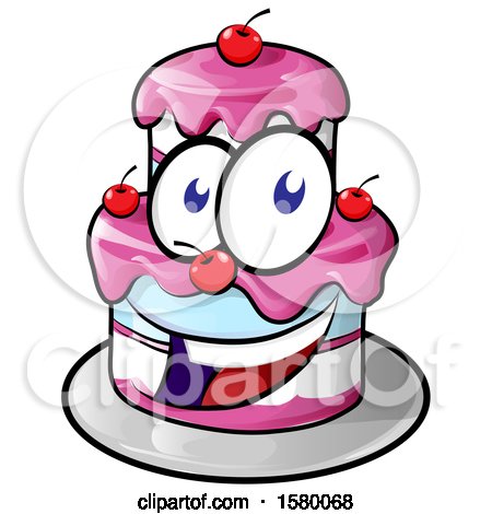 Clipart of a Mascot Layered Cake with Cherries - Royalty Free Vector Illustration by Domenico Condello