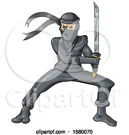 Clipart of a Cartoon Ninja Holding a Sword - Royalty Free Vector Illustration by Domenico Condello