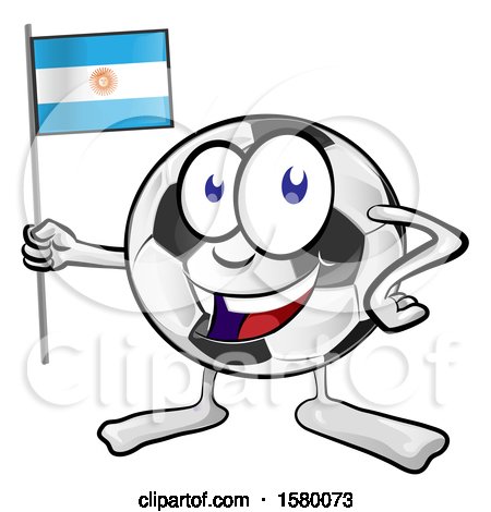 Clipart of a Soccer Ball Mascot Character Holding an Argentine Flag - Royalty Free Vector Illustration by Domenico Condello
