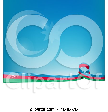 Clipart of an Azerbaijan Ribbon Flag over a Blue and White Background - Royalty Free Vector Illustration by Domenico Condello