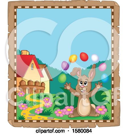 Clipart of a Parchment Border of an Easter Bunny - Royalty Free Vector Illustration by visekart