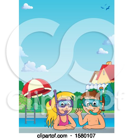 Clipart of a Border of a Boy and Girl Wearing Snorkel Masks - Royalty Free Vector Illustration by visekart